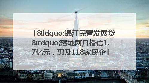“锦江民营发展贷”落地两月授信1.7亿元，惠及118家民企